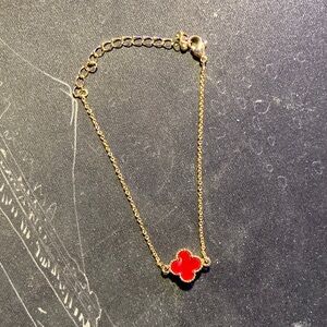 Gold Bracelet with Red Clover Charm